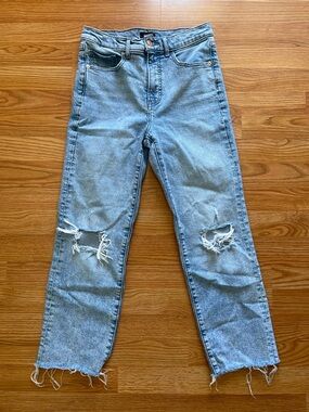 Express High Rise Straight Ankle Distressed Denim Jeans